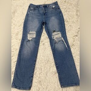 Madewell Women's Straight Leg Distressed Jeans in Medium Blue